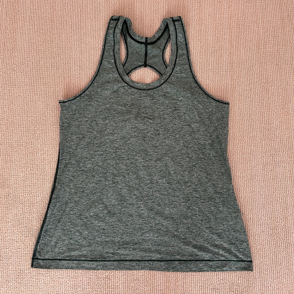Athleta racerback tank in performance stretch, heather green